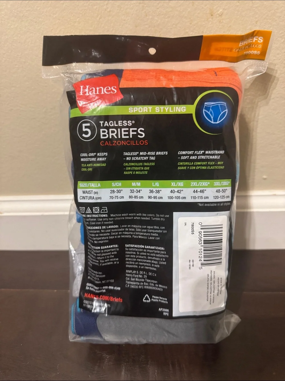 Hanes 5-Pack Tagless Briefs Black, Blue, Gray, Orange & Teal 2xl 44-46